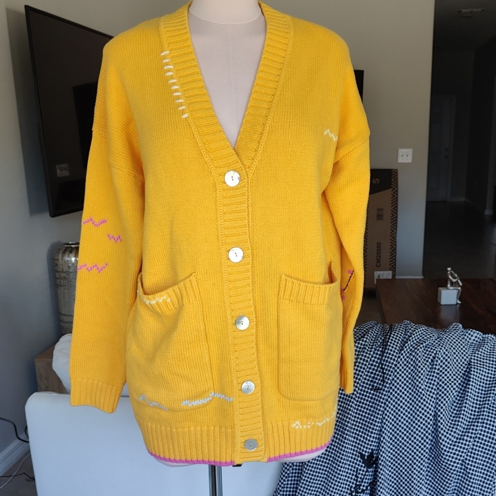 Rosenthal Yellow Women's Cardigan with Button-Up Design